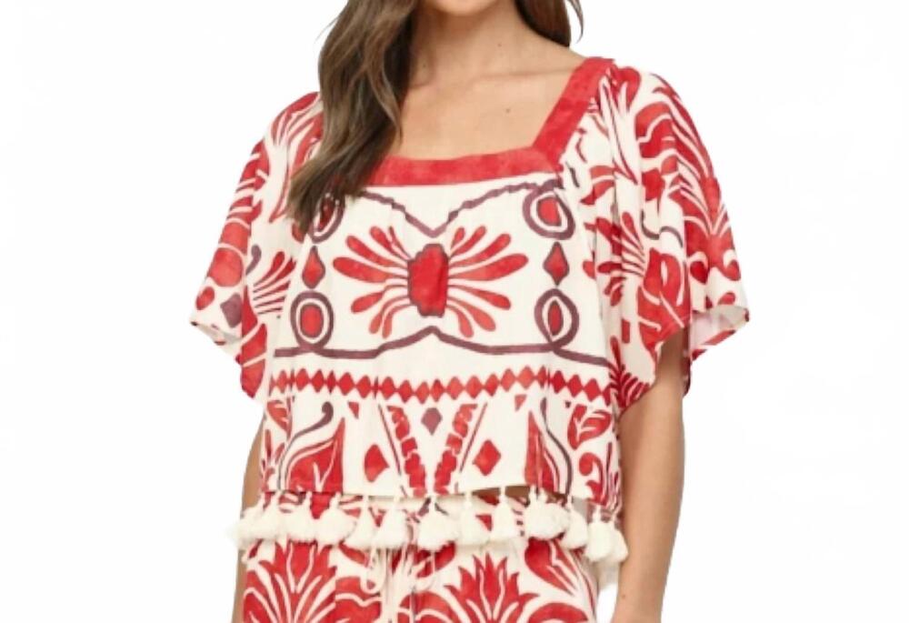 NEW FATE geometric tassel top in red